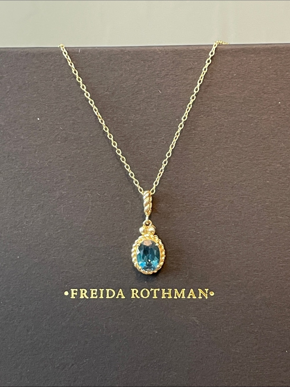 Freida Rothman Gold Plated Sterling Silver & Genuine London Blue Topaz Necklace